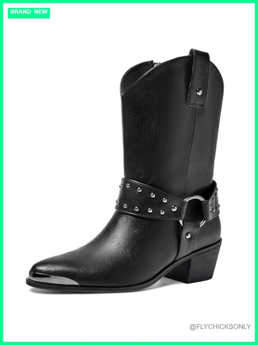 Western Cowboy Ankle Boots Pointed Toe Harness Zip Block Heel